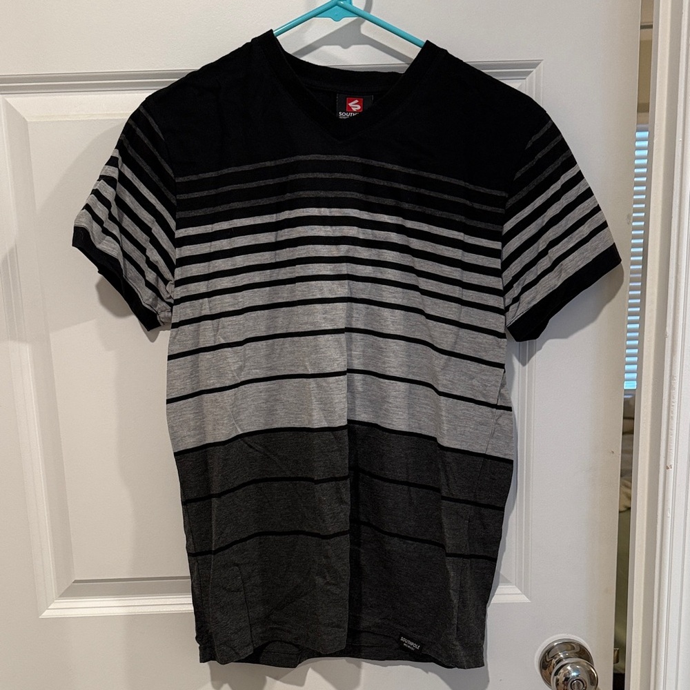 South Pole Black and Gray Striped Tee